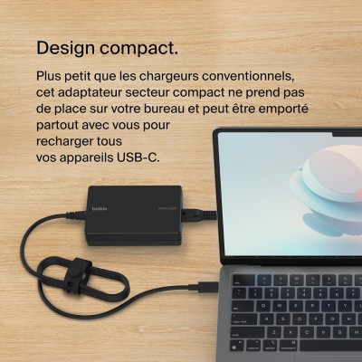 Зарядний пристрій мережевий Belkin 100Вт USB-С GAN PD PPS, кабель USB-C 2м, чорний OEM (INC016VFBK)