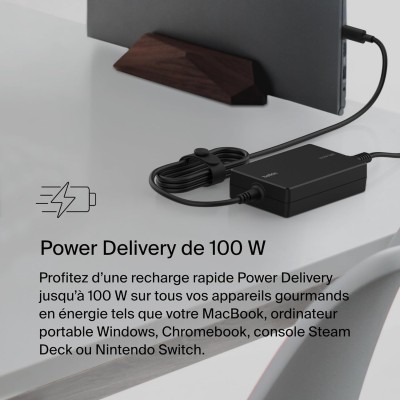Зарядний пристрій мережевий Belkin 100Вт USB-С GAN PD PPS, кабель USB-C 2м, чорний OEM (INC016VFBK)
