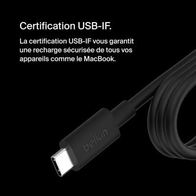 Зарядний пристрій мережевий Belkin 100Вт USB-С GAN PD PPS, кабель USB-C 2м, чорний OEM (INC016VFBK)