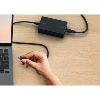 Зарядний пристрій мережевий Belkin 100Вт USB-С GAN PD PPS, кабель USB-C 2м, чорний OEM (INC016VFBK)
