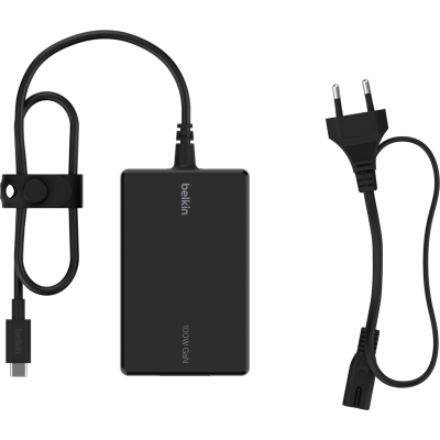 Зарядний пристрій мережевий Belkin 100Вт USB-С GAN PD PPS, кабель USB-C 2м, чорний OEM (INC016VFBK)