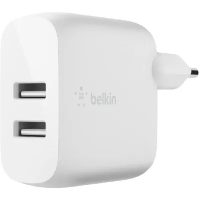 Зарядний пристрій мережевий Belkin 24Вт 2хUSB-A, кабель USB-A > Lightning, 1м, білий (WCD001VF1MWH)