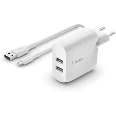 Зарядний пристрій мережевий Belkin 24Вт 2хUSB-A, кабель USB-A > Lightning, 1м, білий (WCD001VF1MWH)