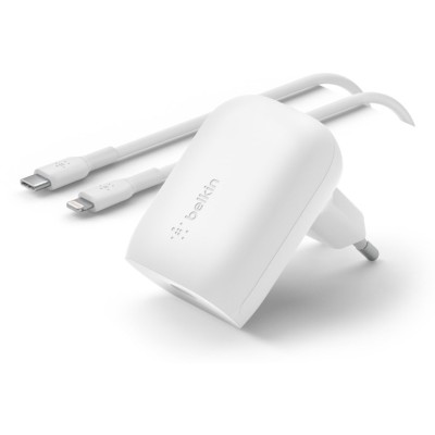 Зарядний пристрій мережевий Belkin 30Вт USB-С PD PPS, кабель USB-С > Lightning 1м, білий (WCA005VF1MWH-B5)