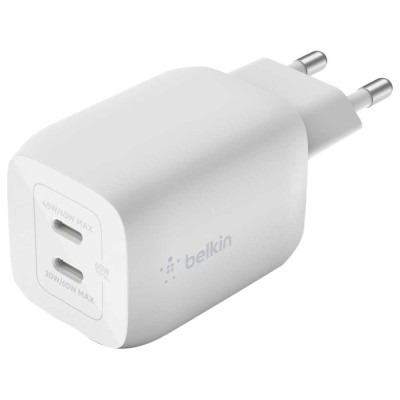 Зарядний пристрій мережевий Belkin 65Вт 2хUSB-С GAN PD PPS, білий (WCH013VFWH)