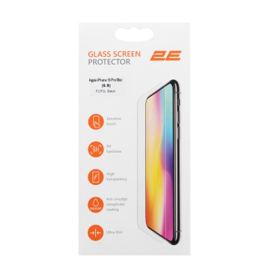 Захисне скло 2E для Apple iPhone 16 Pro Max(6.9), 2.5D FCFG, (1 Pack), чорна рамка (2E-IP-16PM-6.9-SMFCFG-BB)