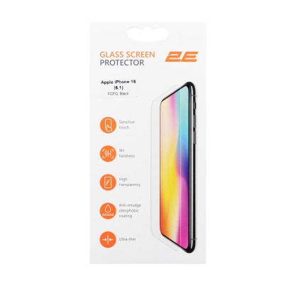 Захисне скло 2E для Apple iPhone 16(6.1), 2.5D FCFG, (1 Pack), чорна рамка (2E-IP-16.-6.1-SMFCFG-BB)