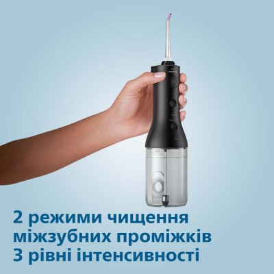 Іригатор Philips портативний Sonicare Cordless Power Flosser 3000, чаша 250 мл, чохол, 2 насадки , чорний
