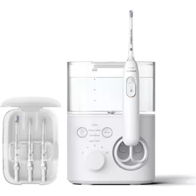 Іригатор Philips стаціонарний Sonicare Philips Sonicare Power Flosser 7000, чаша 600 мл, від мережі , чохол, 4 насадки , білий