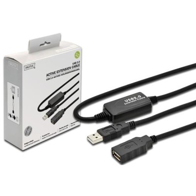 Кабель DIGITUS USB-A (M/F) заряджання/синхронізації, 10м, активний, чорний (DA-73100-1)