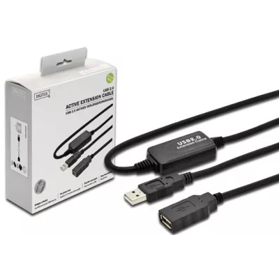 Кабель DIGITUS USB-A (M/F) заряджання/синхронізації, 10м, активний, чорний (DA-73100-1)