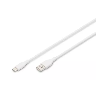Кабель DIGITUS USB-A > USB-C заряджання/синхронізації, USB 2.0, 60W, силіконовий, 2м, білий (AK-300340-020-W)