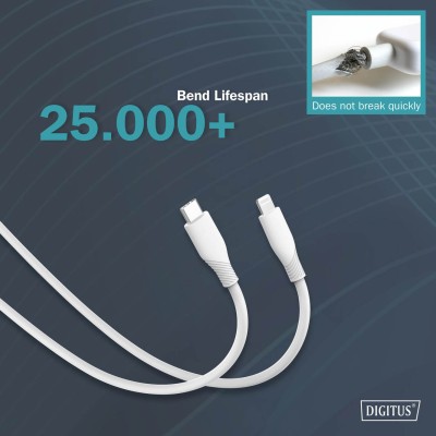 Кабель DIGITUS USB-C > Lightning заряджання/синхронізації, USB 2.0, 60W, силіконовий, 1м, білий (AK-600110-010-W)