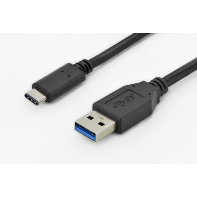 Кабель DIGITUS USB-C > USB-A заряджання/синхронізації, Type-C, 1м, чорний (AK-300136-010-S)