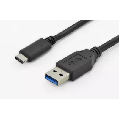 Кабель DIGITUS USB-C > USB-A заряджання/синхронізації, Type-C, 1м, чорний (AK-300136-010-S)