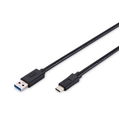 Кабель DIGITUS USB-C > USB-A заряджання/синхронізації, Type-C, 1м, чорний (AK-300136-010-S)