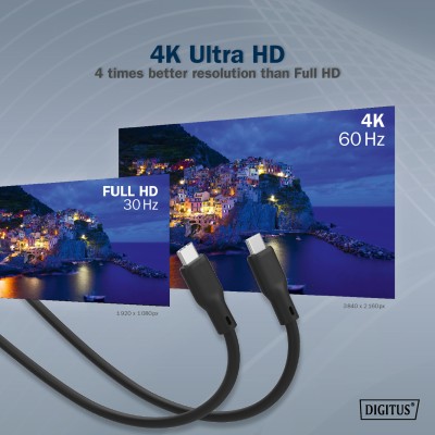 Кабель DIGITUS USB-C заряджання/синхронізації, USB 3.2 Gen 1, 5G, 100W, 4K, силіконовий, 2м, чорний (AK-300342-020-S)