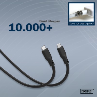 Кабель DIGITUS USB-C заряджання/синхронізації, USB 4.0 Gen 2, 20G, 240W, 8K, силіконовий, 2м, чорний (AK-300344-020-S)