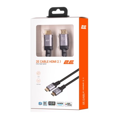 Кабель HDMI (M/M) 2Е 1.8м, 2.1, 4K/120Hz, 8K/60Hz 48Gbps, Ultra High Speed, чорний (2EW-1143-1.8M)
