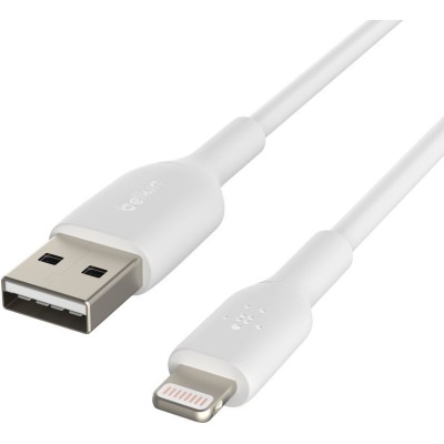 Кабель USB-A > Lightning заряджання/синхронізації Belkin 1м, 12Вт, PVC, (2 Pack), білий (CAA001BT1MWH2PK)