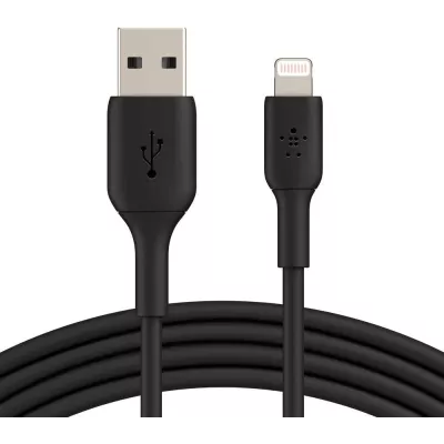 Кабель USB-A > Lightning заряджання/синхронізації Belkin 1м, 12Вт, PVC, чорний (CAA001BT1MBK)