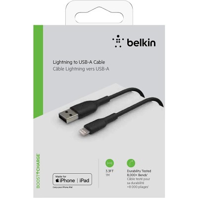 Кабель USB-A > Lightning заряджання/синхронізації Belkin 1м, 12Вт, PVC, чорний (CAA001BT1MBK)