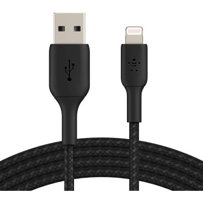 Кабель USB-A > Lightning заряджання/синхронізації Belkin 1м, 12Вт, плетений, чорний (CAA002BT1MBK)