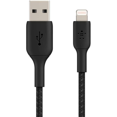 Кабель USB-A > Lightning заряджання/синхронізації Belkin 1м, 12Вт, плетений, чорний (CAA002BT1MBK) Кабель USB-A > Lightning заряджання/синхронізації Belkin 1м, 12Вт, плетений, чорний (CAA002BT1MBK)