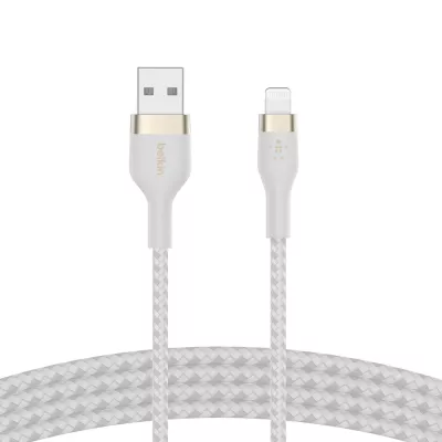 Кабель USB-A > Lightning заряджання/синхронізації Belkin 1м, плетений, силіконовий, з ремінцем на магніті, білий (CAA010BT1MWH)