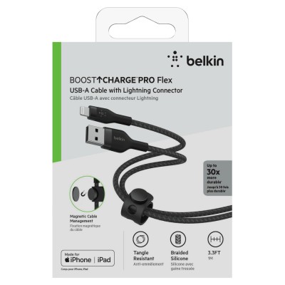 Кабель USB-A > Lightning заряджання/синхронізації Belkin 1м, плетений, силіконовий, з ремінцем на магніті, чорний (CAA010BT1MBK) Кабель USB-A > Lightning заряджання/синхронізації Belkin 1м, плетений, силіконовий, з ремінцем на магніті, чорний (CAA010BT1MBK)