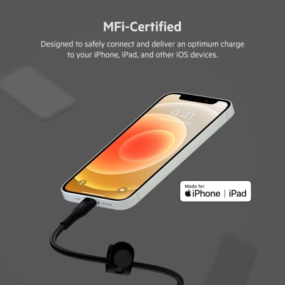 Кабель USB-A > Lightning заряджання/синхронізації Belkin 1м, плетений, силіконовий, з ремінцем на магніті, чорний (CAA010BT1MBK) Кабель USB-A > Lightning заряджання/синхронізації Belkin 1м, плетений, силіконовий, з ремінцем на магніті, чорний (CAA010BT1MBK)