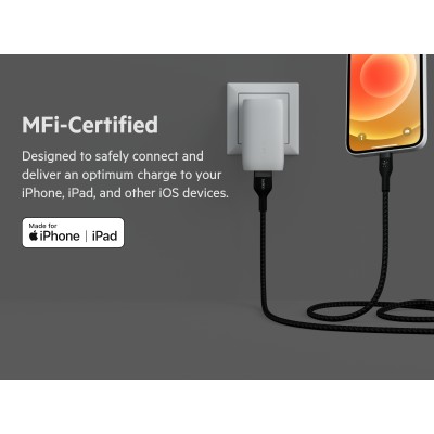 Кабель USB-A > Lightning заряджання/синхронізації Belkin 1м, плетений, силіконовий, з ремінцем на магніті, чорний (CAA010BT1MBK) Кабель USB-A > Lightning заряджання/синхронізації Belkin 1м, плетений, силіконовий, з ремінцем на магніті, чорний (CAA010BT1MBK)
