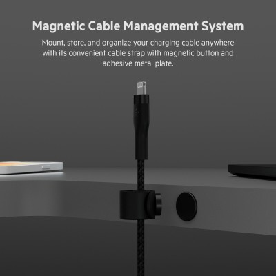 Кабель USB-A > Lightning заряджання/синхронізації Belkin 1м, плетений, силіконовий, з ремінцем на магніті, чорний (CAA010BT1MBK) Кабель USB-A > Lightning заряджання/синхронізації Belkin 1м, плетений, силіконовий, з ремінцем на магніті, чорний (CAA010BT1MBK)