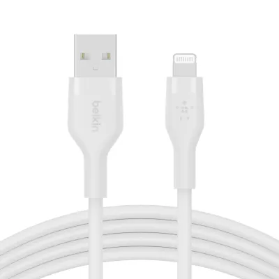 Кабель USB-A > Lightning заряджання/синхронізації Belkin 1м, силіконовий з кліпсою, білий (CAA008BT1MWH)