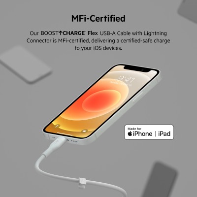 Кабель USB-A > Lightning заряджання/синхронізації Belkin 1м, силіконовий з кліпсою, білий (CAA008BT1MWH)