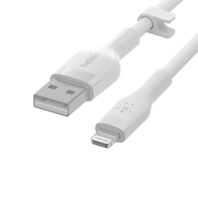 Кабель USB-A > Lightning заряджання/синхронізації Belkin 1м, силіконовий з кліпсою, білий (CAA008BT1MWH)