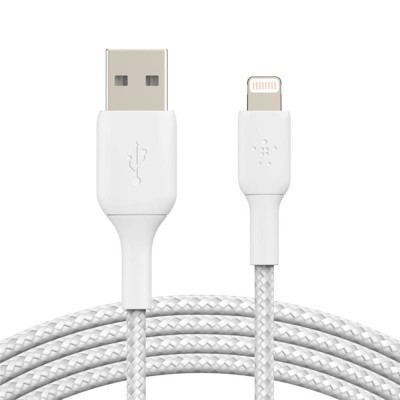 Кабель USB-A > Lightning заряджання/синхронізації Belkin 2м, 12Вт, плетений, білий (CAA002BT2MWH)