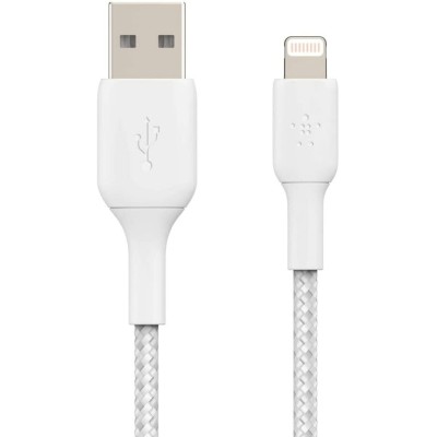 Кабель USB-A > Lightning заряджання/синхронізації Belkin 2м, 12Вт, плетений, білий (CAA002BT2MWH)