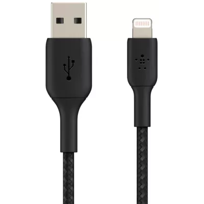 Кабель USB-A > Lightning заряджання/синхронізації Belkin 2м, 12Вт, плетений, чорний (CAA002BT2MBK)