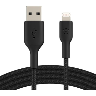 Кабель USB-A > Lightning заряджання/синхронізації Belkin 2м, 12Вт, плетений, чорний (CAA002BT2MBK) Кабель USB-A > Lightning заряджання/синхронізації Belkin 2м, 12Вт, плетений, чорний (CAA002BT2MBK)