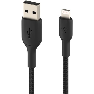 Кабель USB-A > Lightning заряджання/синхронізації Belkin 2м, 12Вт, плетений, чорний (CAA002BT2MBK) Кабель USB-A > Lightning заряджання/синхронізації Belkin 2м, 12Вт, плетений, чорний (CAA002BT2MBK)