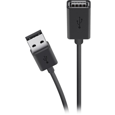 Кабель USB-A > USB-AF заряджання/синхронізації Belkin 1.8м, чорний (F3U153BT1.8M)