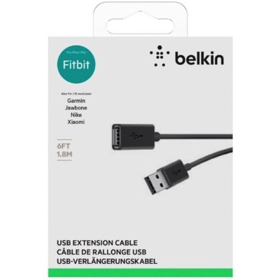 Кабель USB-A > USB-AF заряджання/синхронізації Belkin 1.8м, чорний (F3U153BT1.8M)