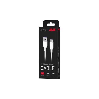 Кабель USB-A > USB-C заряджання/синхронізації 2E 1м, Type-C, Glow, білий (2E-CCAC-WH)