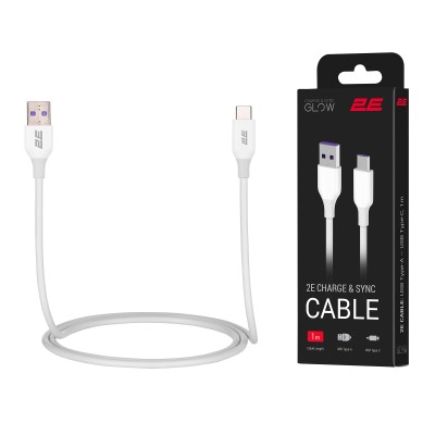 Кабель USB-A > USB-C заряджання/синхронізації 2E 1м, Type-C, Glow, білий (2E-CCAC-WH)