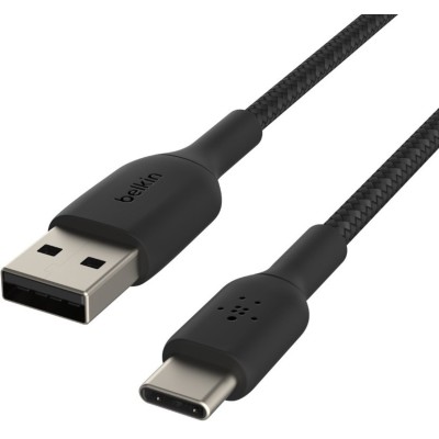 Кабель USB-A > USB-C заряджання/синхронізації Belkin 2м, 15Вт, Type-C, плетений, чорний (CAB002BT2MBK)