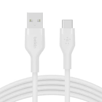 Кабель USB-A > USB-C заряджання/синхронізації Belkin 2м, 15Вт, Type-C, силіконовий з кліпсою, білий (CAB008BT2MWH)