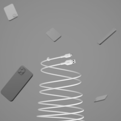 Кабель USB-A > USB-C заряджання/синхронізації Belkin 2м, 15Вт, Type-C, силіконовий з кліпсою, білий (CAB008BT2MWH)