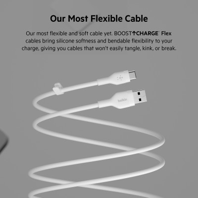 Кабель USB-A > USB-C заряджання/синхронізації Belkin 2м, 15Вт, Type-C, силіконовий з кліпсою, білий (CAB008BT2MWH)