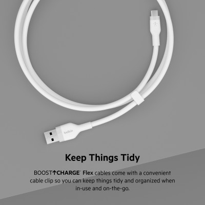 Кабель USB-A > USB-C заряджання/синхронізації Belkin 2м, 15Вт, Type-C, силіконовий з кліпсою, білий (CAB008BT2MWH)